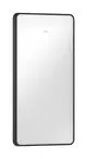 Spiegel mit mattschwarzem Rahmen und horizontaler LED-Beleuchtung. Hersteller: Hansgrohe. An der Wand montiert.